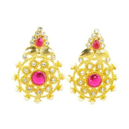 Ethnic Gold Plated Stone Studded Dangle Earrings